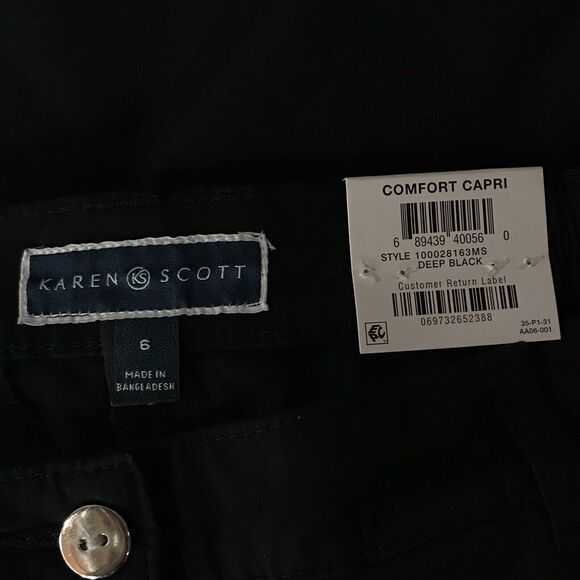 Karen Scott SZ 6 Capris Comfort Waist Zip-Fly Pockets Stretch Mid-Rise Black New - Picture 8 of 10